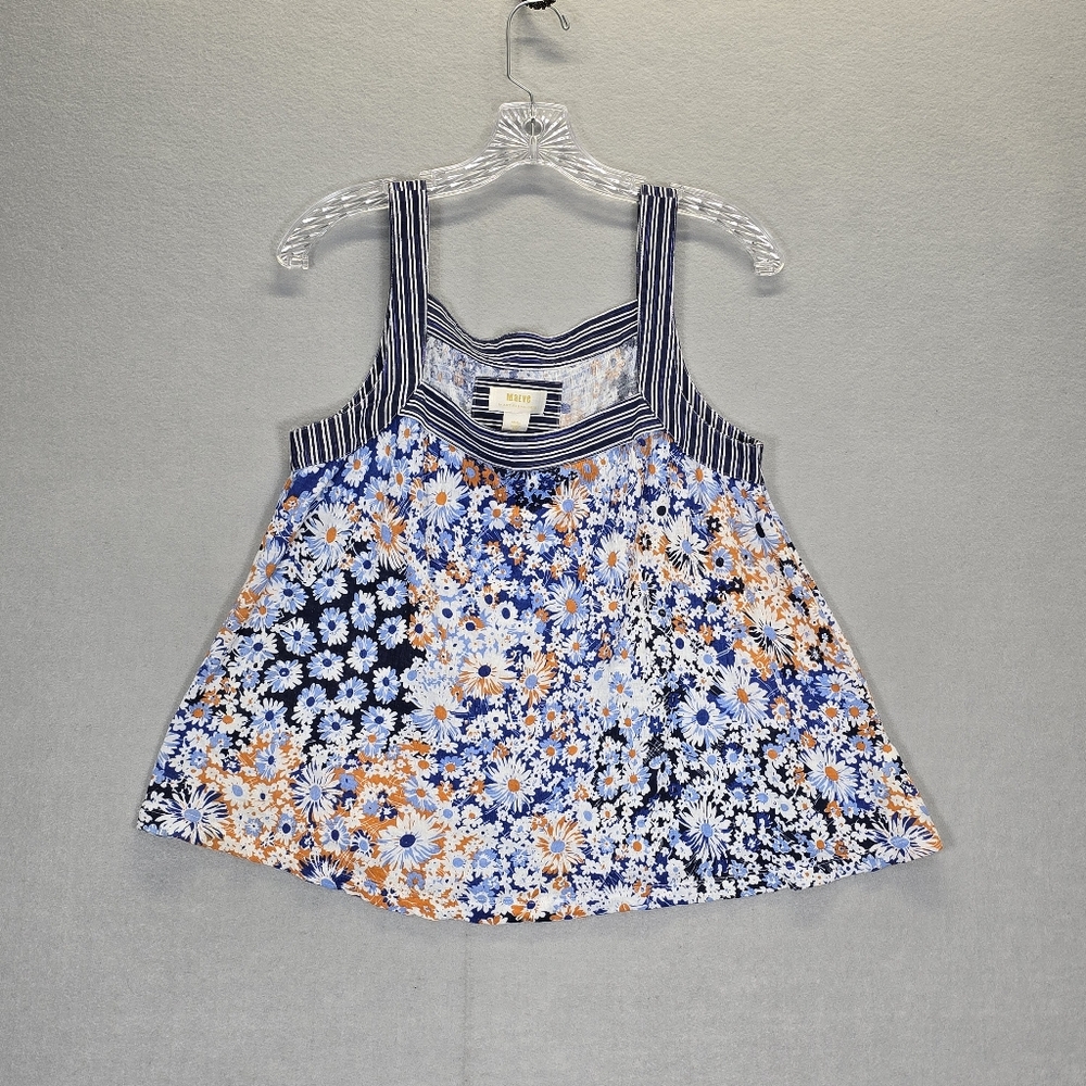 Maeve Blue Floral Print Caryn Square Neck Tank Top Womens Sleeveless Size Small - Picture 1 of 10